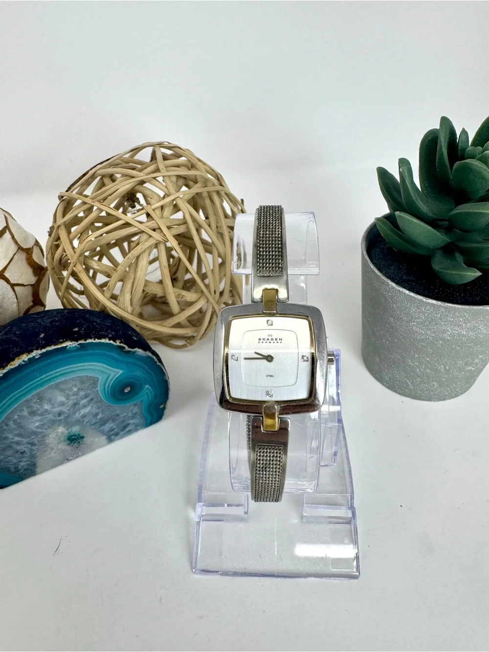 Vintage Skagen Denmark 454SGSC Steel Square Mesh Ladies Watch